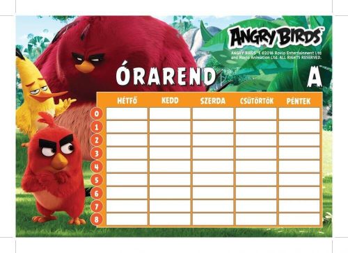 Angry Birds órarend 16x23 cm, nagy, kétoldalas, Movie