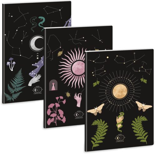 Mystic tűzött füzet A/4, 40 lapos kockás, Mystic Constellation, többféle