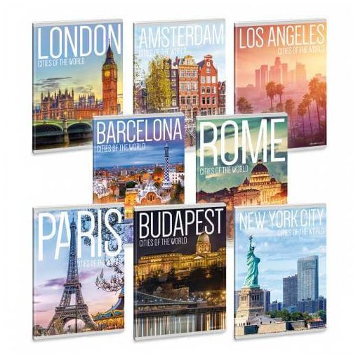 Világ városai Cities of the World füzet A/5, 40 lap kockás