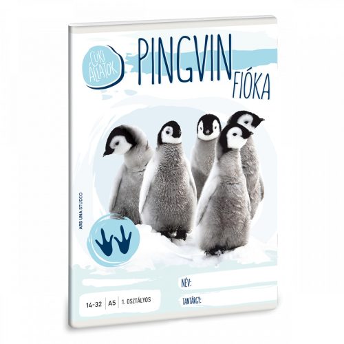 Cuki állatok tűzött füzet A/5, 32 lap vonalas 1.osztály (14-32), pingvin fióka