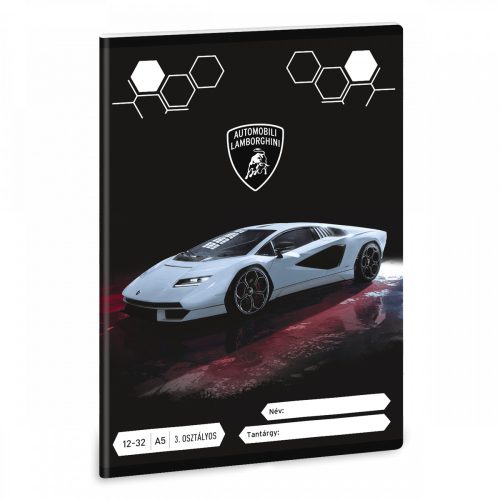 Lamborghini, autós tűzött füzet A/5, 32 lap vonalas 3.osztály (12-32) 