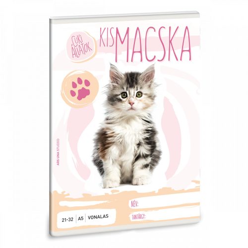Cuki állatok tűzött füzet A/5, 32 lap vonalas (21-32), cicás, macska