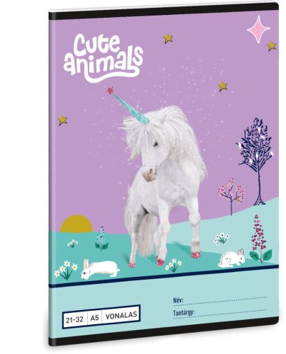 Unikornis tűzött füzet A/5, 32 lap vonalas (21-32), Cute Animals, Unicorn