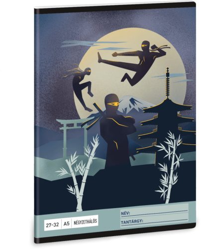 Ninjas tűzött füzet A/5, 32 lap kockás, Ninjas in the Dark