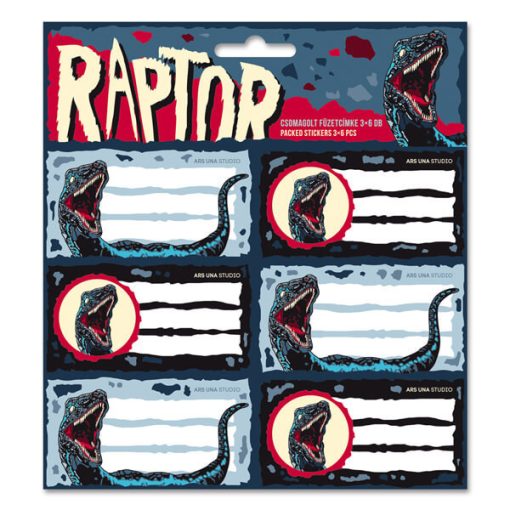 Dinoszaurusz füzetcímke 8 db/ív, Raptor