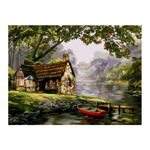 Festés számok szerint, ház a tónál, 40x50cm