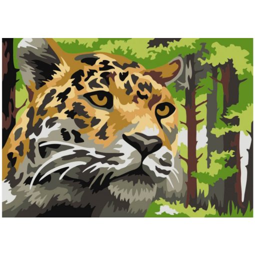 Festés számok szerint, leopárd az erdőben, 16x13cm