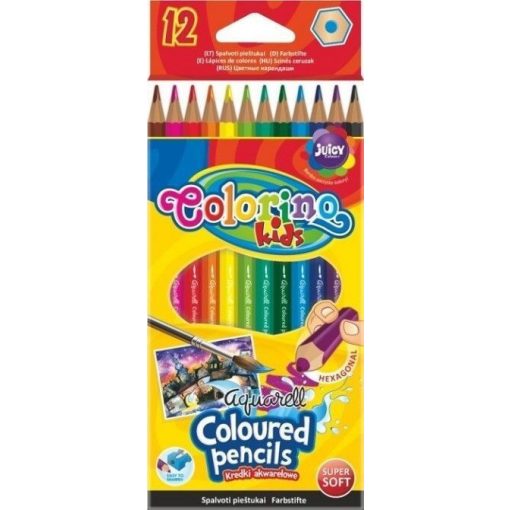 Aquarell színes ceruzakészlet + ecset, 12 db-os, Colorino, hatszög test