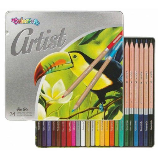Színes ceruza készlet 24 db-os, fémdobozos, Colorino Artist, kerek