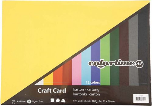 Színes karton, A/4, 180g, 12 szín, 120 lap/cs