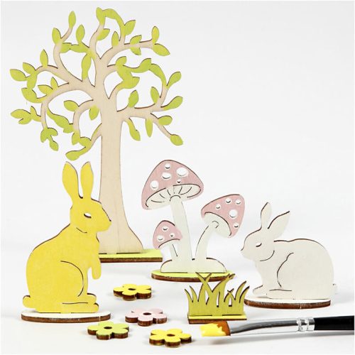 Húsvéti fa dekoráció készítő kreatív szett, 15x17cm, nyuszi fával és gombával
