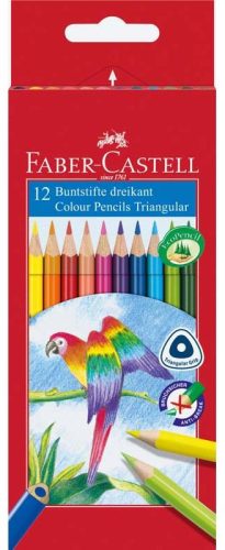 Színes ceruzakészlet 12 db-os, Faber-Castell, papagáj mintás, háromszög test