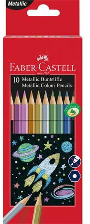 Színes ceruzakészlet 10 db-os, Faber-Castell, hatszög test, metál