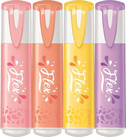 Szövegkiemelő készlet, 4 db-os, 1-5 mm, Maped Fluo Peps Flex Pastel, pasztell szín, többféle készlet