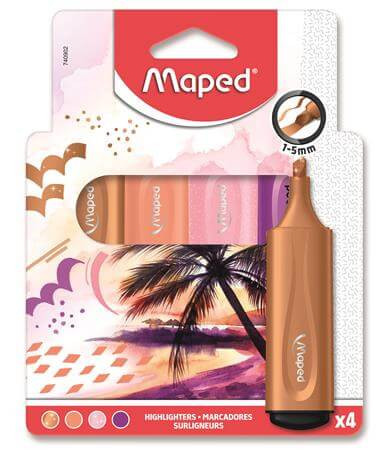 Szövegkiemelő készlet, 4 db-os, 1-5 mm, Maped Fluo Peps Assorted, többféle készlet