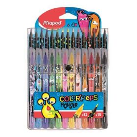   Filctoll és színes ceruzakészlet, 12+15 db-os, Maped Color Peps Monster