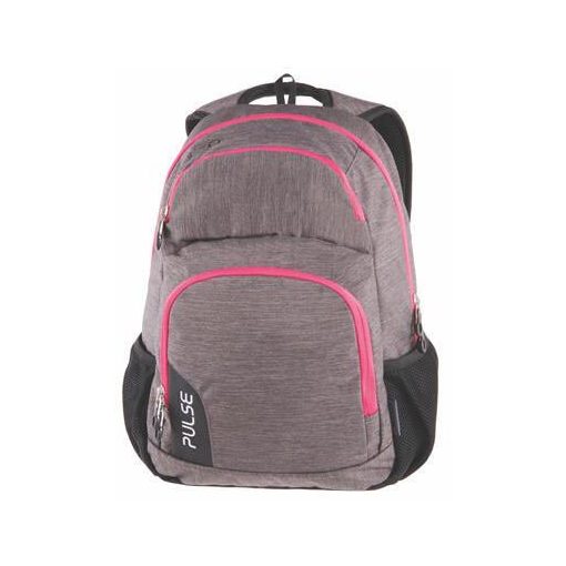 Pulse hátizsák, iskolatáska, 3 rekeszes, 46x32x23cm, Pulse Element, szürke-rózsaszín