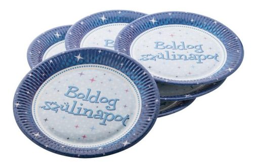 Boldog születésnapot papír tányér, 23cm-es, 6 db/csomag, kék