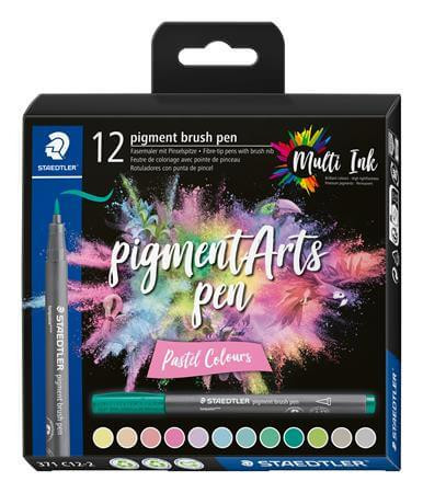 Filctoll készlet, 12 db-os, ecsetvégű, Staedtler Pigment brush 371, pasztell színek