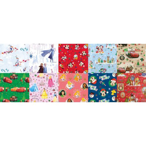 Karácsonyi csomagolópapír, hengeres, 70x200cm, mesefigurás, Disney, 10 féle változat