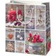 Karácsonyi ajándéktáska 23x18x10cm, közepes, szürke-piros, dekorációk