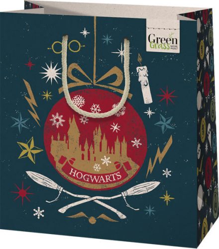 Karácsonyi ajándéktáska 23x18x10cm, közepes, green, Harry Potter, Hogwarts