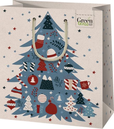 Karácsonyi ajándéktáska 23x18x10cm, közepes, green, karácsonyfa