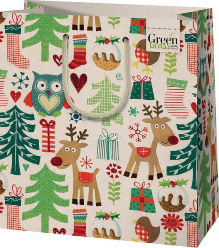 Karácsonyi ajándéktáska 23x18x10cm, közepes, green, karácsonyi állatok