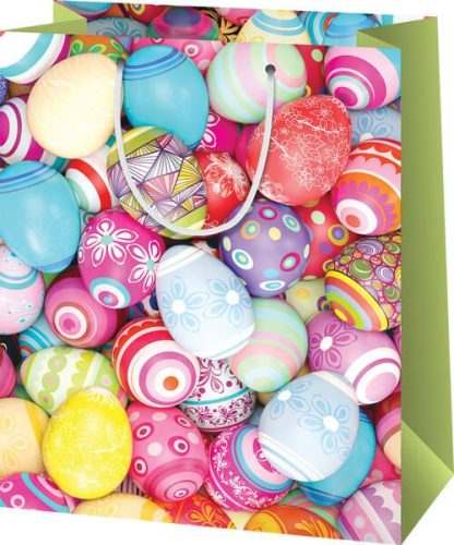 Húsvéti ajándéktáska 23x18x10cm, közepes, színes, mintás tojások