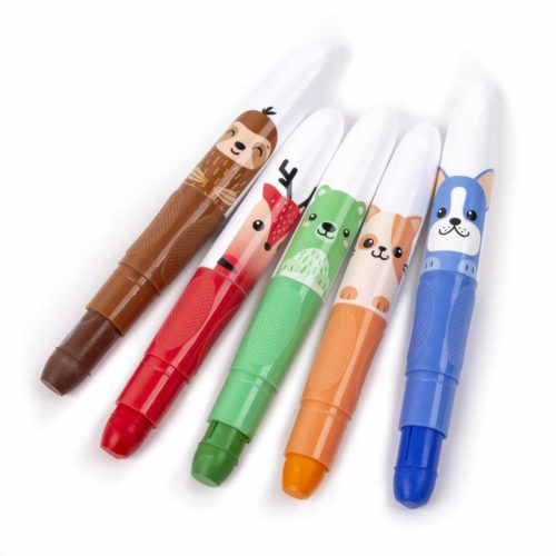 Zselés zsírkréta, 8 db-os, állatos kupakkal, kicsavarható, Kidea