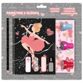   Balerina napló kulccsal, kiegészítőkkel (ceruza, nyomdák, matrica, jelölőcímke), BL11