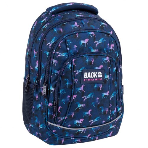 Lovas hátizsák, iskolatáska, 4 rekeszes, 42x30x20cm, BackUp, 2022, sötétkék