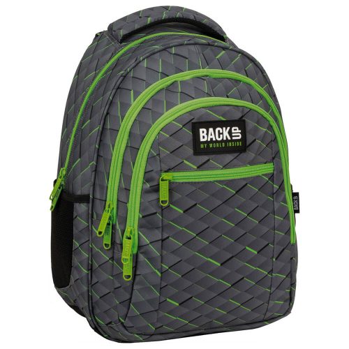 Pixel hátizsák, iskolatáska, 4 rekeszes, 42x30x20cm, Back Up 2023, O53, szürke-zöld