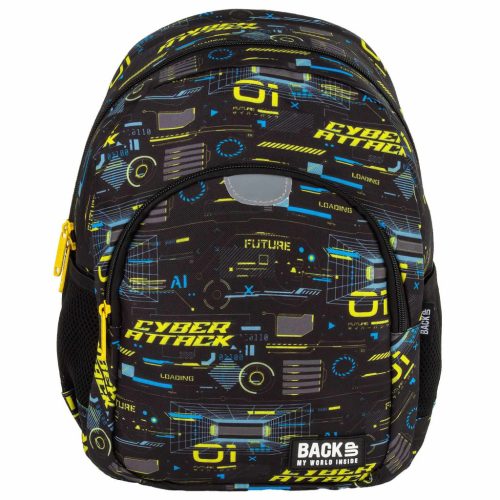 Fiús hátizsák, 2 rekeszes, 34x26x14cm, BackUp, 2025, T50, fekete-sárga, Cyber Attack