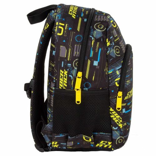 Fiús hátizsák, 2 rekeszes, 34x26x14cm, BackUp, 2025, T50, fekete-sárga, Cyber Attack