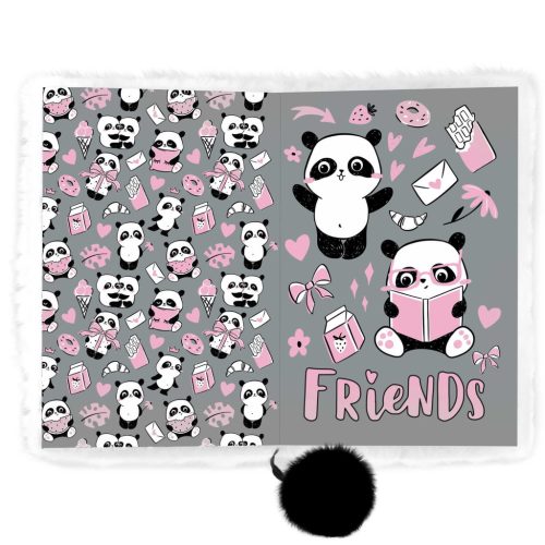 Pandamacis napló kulccsal, plüss, 15x22cm, Kidea