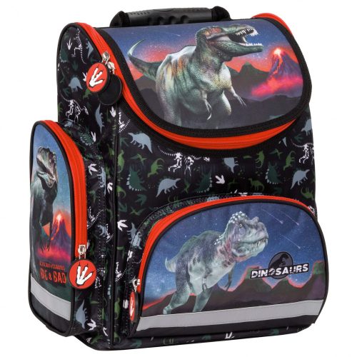 Dinoszaurusz ergonomikus iskolatáska 37x27x16cm, DN17, fekete-piros