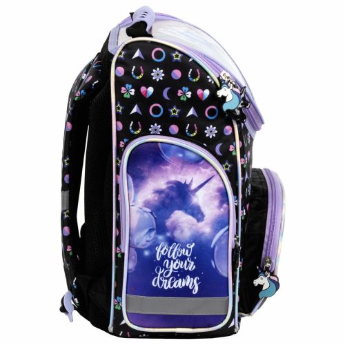 Unikornis ergonomikus iskolatáska 37x27x16cm, JR15, lila-fekete