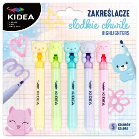   Szövegkiemelő, 5 db/csomag, pasztell, macis kupakkal, Kidea