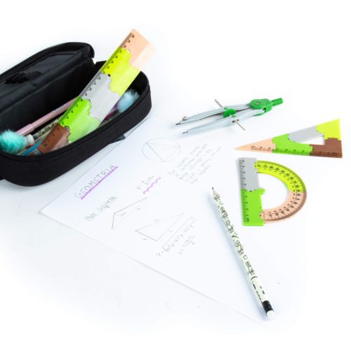 Geometria készlet, körző és vonalzó szett, 4 db-os, terep színű, Kidea