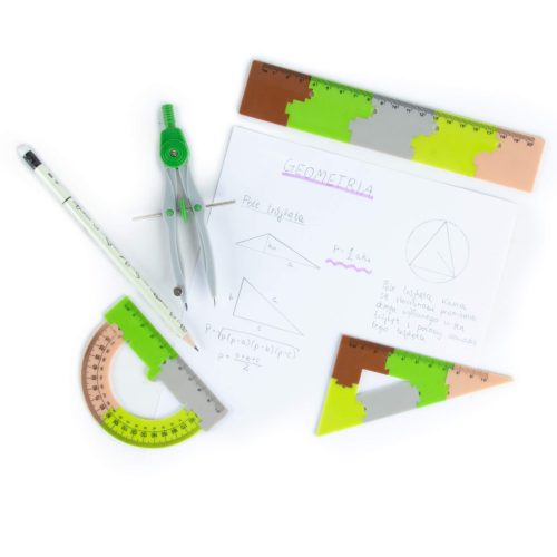 Geometria készlet, körző és vonalzó szett, 4 db-os, terep színű, Kidea