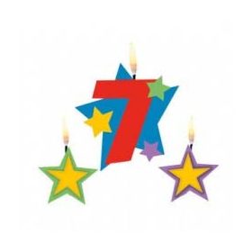 Színes 7-es számgyertya csillagokkal