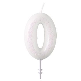 Fehér csillámos gyertya 0-ás 6,5 cm