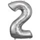 Ezüst Silver óriás szám fólia lufi 2-es, 86x53 cm