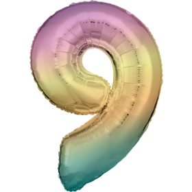 Színes Pastel Rainbow óriás szám fólia lufi 9-es, 83 cm