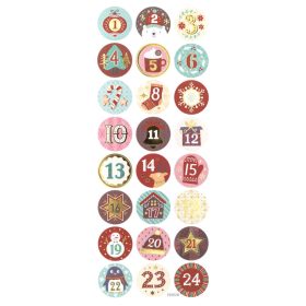   Karácsonyi matrica, adventi naptár, számok 1-24-ig, kör alakú
