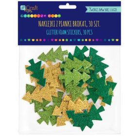 Dekorgumi, öntapadós, karácsonyfák, csillogó, 30 db-os