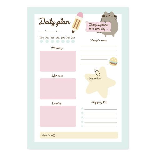 Pusheen cicás jegyzettömb, napi tervező tömb (teendők, napi menü, bevásárló lista), A/5, Daily Plan