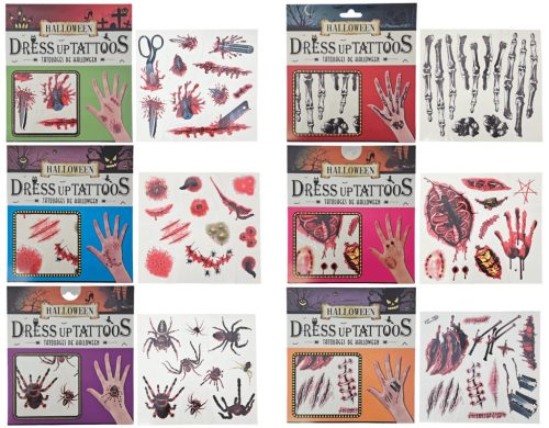 Halloween tetoválás matrica, Dress up tattoos, 19x17cm, többféle