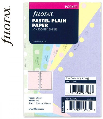 Filofax Pocket jegyzetlapok, 81x120mm, sima, 60 lapos, pasztell